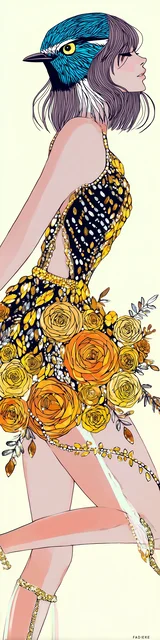 Free bird bookmark featuring a bird with a hat and dress theme